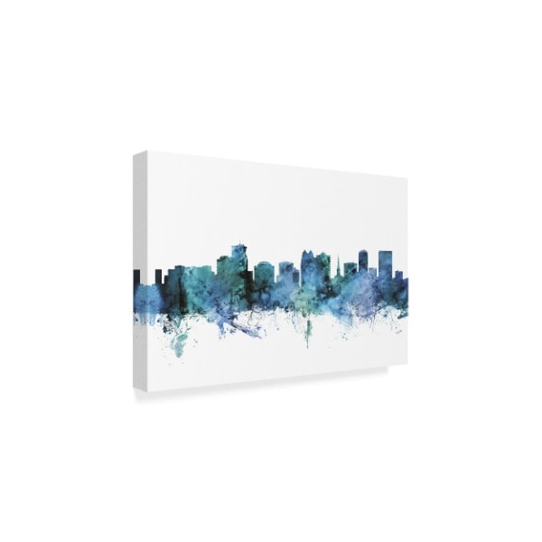 Michael Tompsett 'Orlando Florida Blue Teal Skyline' Canvas Art,16x24